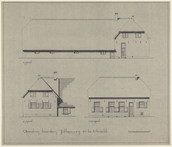 217541 Aanzichten van de zijgevels en voorgevel van de boerderij Jutfaseweg 6 te Utrecht.